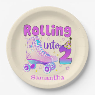 Rolling in 2 - Schattigee Paarse Roller Schaats Ve Papieren Bordje
