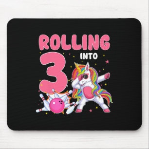 Rolling in 3 3e verjaardag Unicorn Bowling 3 jaar Muismat