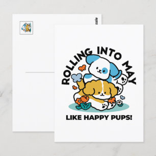 Rolling in mei als Happy Pups - Schattigee lenteho Briefkaart