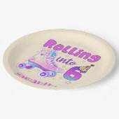 Rolling Into 6 - Schattigee Paarse Roller Schaats  Papieren Bordje (Gekanteld)