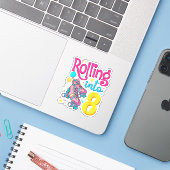 Rolling Into 8 Years Old 8th Birthday Cute Skating Sticker (Laptop met iPhone)