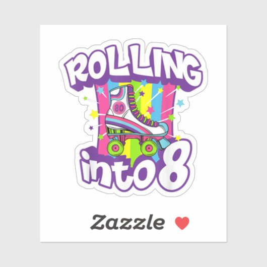 Rolling Into 8 Years Old Funny 8th Birthday Gift G Sticker (Vel)