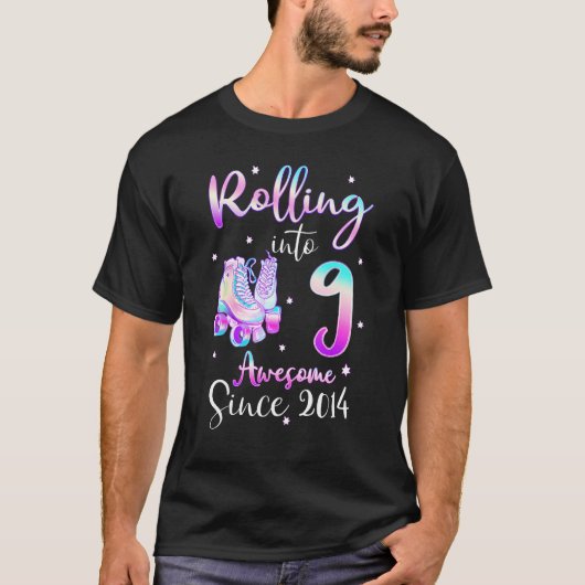 Rolling Into 9 Awesome Since 2014 9th Bday Roller  T-shirt (Voorkant)