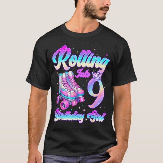 Rolling Into 9 Year Old Roller Skating 9th Birthda T-shirt (Voorkant)