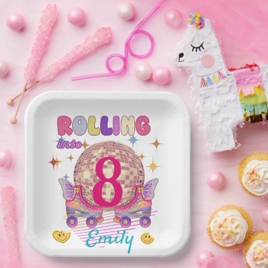 Rolling Into Schaats Roller Verjaardagsmeisje Matc Papieren Bordje (Feest)