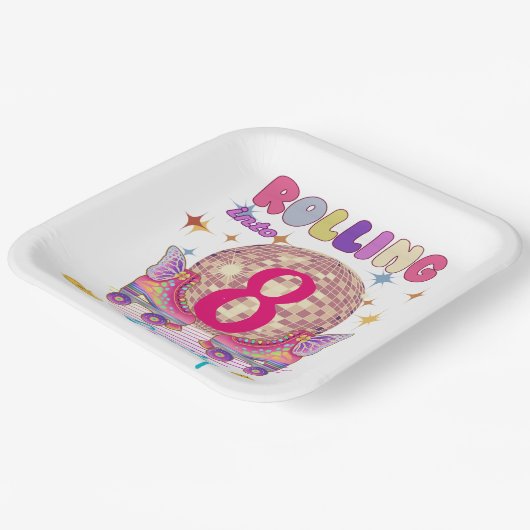 Rolling Into Schaats Roller Verjaardagsmeisje Matc Papieren Bordje (Gebogen)