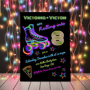 Rolling Neon Roller Skating Tweeling Verjaardagsfe Kaart