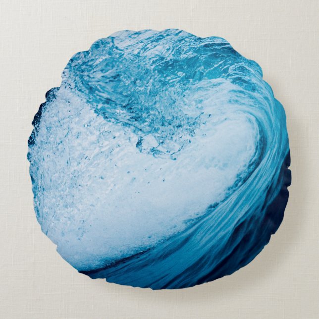 Rolling Ocean Wave in blauwe tinten Rond Kussen (Voorkant)
