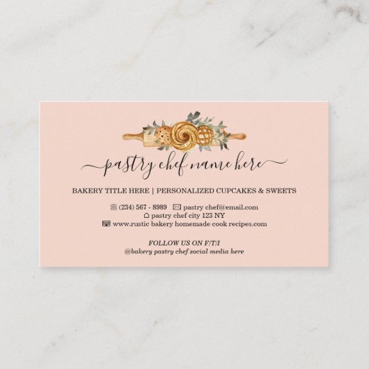 Rolling pin Bakery Cookies Breads Blush Pink Visitekaartje (Achterkant)
