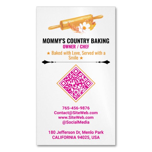 Rolling Pin Logo & Slogan | Premade QR Code Bakery Magnetisch Visitekaartje (Voorkant Verticaal)