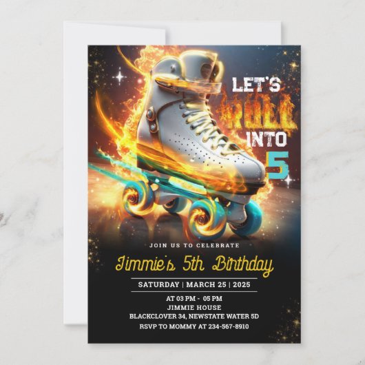 Rolling Skate Fire Invitation de fête d'anniversai (Devant)