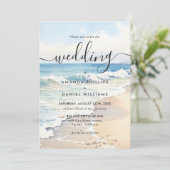 Rolling Waves Bestemming Waterverf Strand Bruiloft Kaart (Staand voorkant)