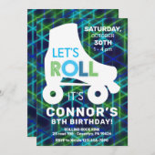 Rollschaatsen Glow Neon Birthday Party Kaart (Voorkant / Achterkant)