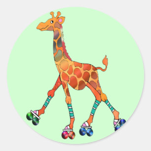 Rolschaatsen Giraffe Ronde Sticker