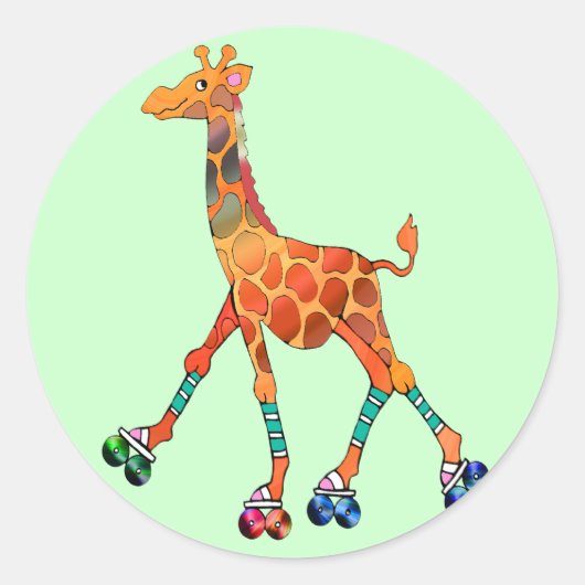 Rolschaatsen Giraffe Ronde Sticker (Voorkant)