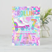 Rolschaatsen Neon Glow 7e verjaardag partij Kaart (Staand voorkant)