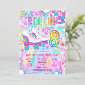 Rolschaatsen Neon Glow 8e verjaardag partij Kaart (Staand voorkant)