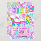 Rolschaatsen Neon Glow 8e verjaardag partij Kaart (Voorkant / Achterkant)