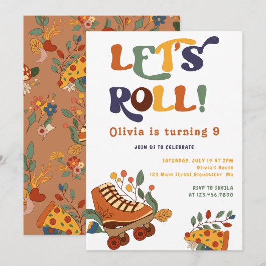 Rolschaatsen Retro Hippie Verjaardag Kaart (Voorkant / Achterkant)