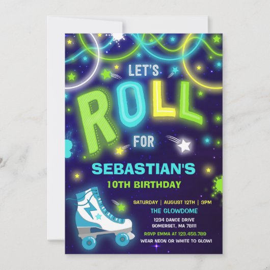 Rolschaatsen Uitnodiging Neon Glow Skating Party (Voorkant)