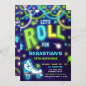 Rolschaatsen Uitnodiging Neon Glow Skating Party (Voorkant / Achterkant)