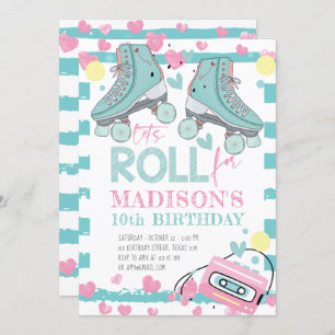 Rolschaatspastel Blauw Roze Meisje Verjaardag Kaart