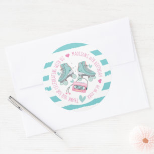 Rolschaatspastel Verjaardag Dank u Ronde Sticker