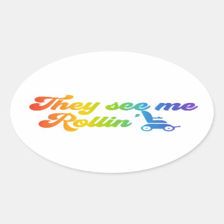 Rolstoel - ze zien me rollen 'retro stijl ovale sticker