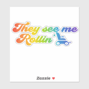 Rolstoel - ze zien me rollen 'retro stijl sticker
