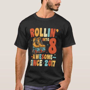 Rolt naar 8 Verjaardag Roller Jongen Meisje Retro T-shirt
