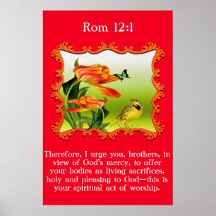 Rom 12:1 Gele en zwarte kanarie spotvogel Poster