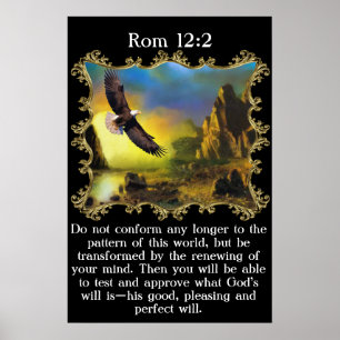 Rom 12:2 met een adelaar die over het landschap vl poster