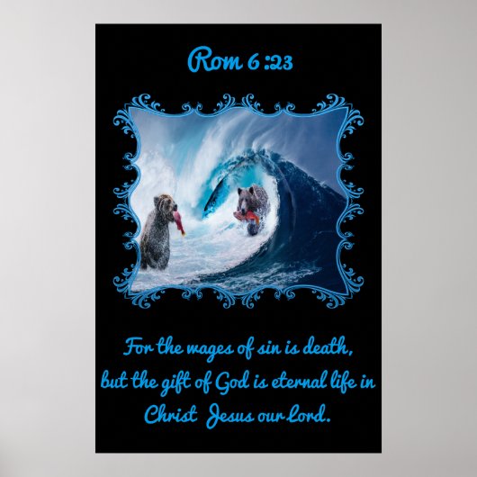 Rom 6:23 Grizzly Beren in de oceaan Poster (Voorkant)