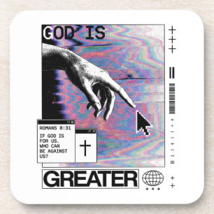 Roma 8:31 Cyberpunk Hand van God Glitch Kunst Bier Onderzetter