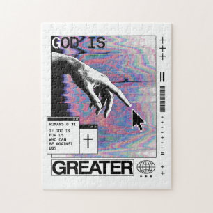 Roma 8:31 Cyberpunk Hand van God Glitch Kunst Legpuzzel
