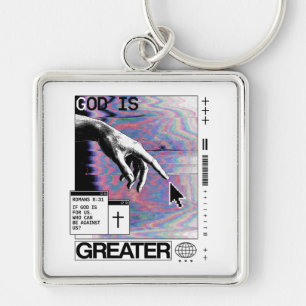 Roma 8:31 Cyberpunk Hand van God Glitch Kunst Sleutelhanger