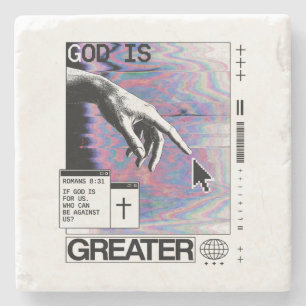 Roma 8:31 Cyberpunk Hand van God Glitch Kunst Stenen Onderzetter