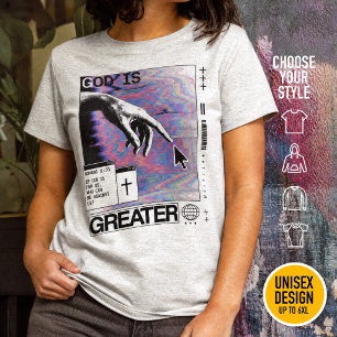 Roma 8:31 Cyberpunk Hand van God Glitch Kunst T-shirt
