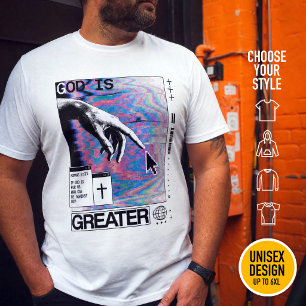 Roma 8:31 Cyberpunk Hand van God Glitch Kunst T-shirt