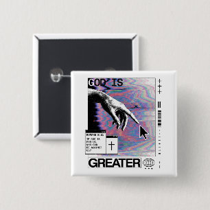 Roma 8:31 Cyberpunk Hand van God Glitch Kunst Vierkante Button 5,1 Cm