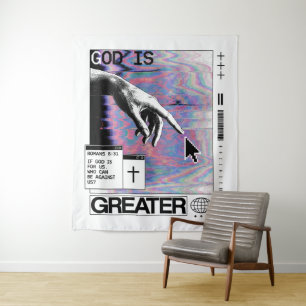 Roma 8:31 Cyberpunk Hand van God Glitch Kunst Wandkleed
