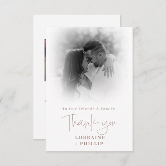 Romaans script kleur foto verloop bruiloft bedankkaart (Voorkant / Achterkant)