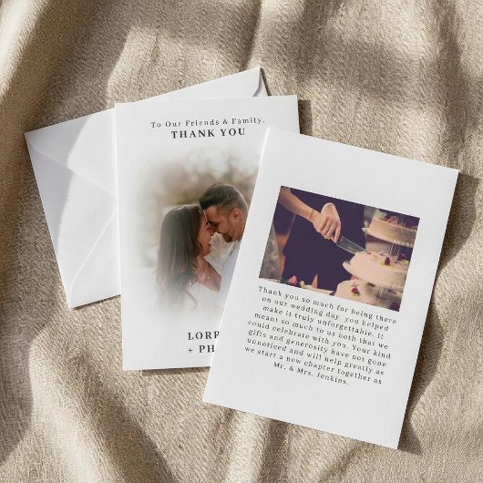 Romaanse dubbele foto gradiënt effect bruiloft bedankkaart