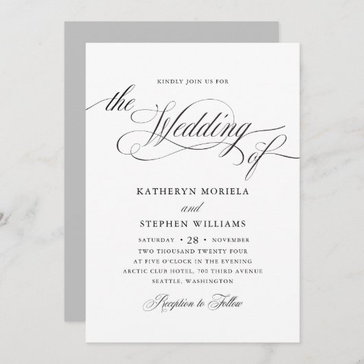 Roman Classic Black Calligraphy Wedding Invitation Kaart (Voorkant / Achterkant)
