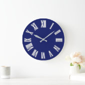 Roman Clock Silver Gray Blue Navy Grote Klok (Huis)