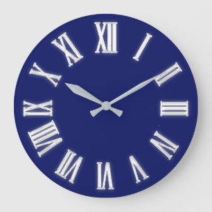 Roman Clock Silver Gray Blue Navy Grote Klok