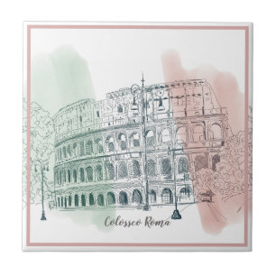 Roman Colosseum Italy Flag Colors Pen and Ink Tegeltje
