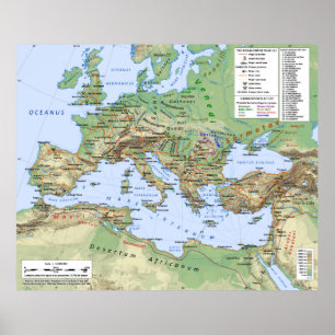 Roman Empire Map tijdens de vorst van keizer Hadri Poster
