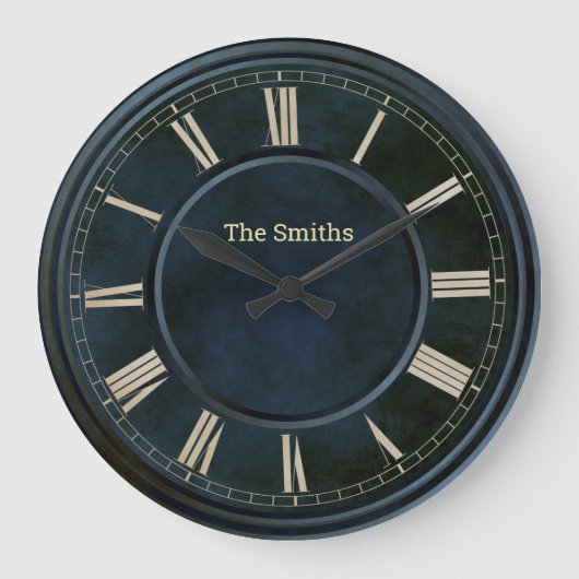 Roman Nummers Blue Slab Large Clock Grote Klok (Voorkant)