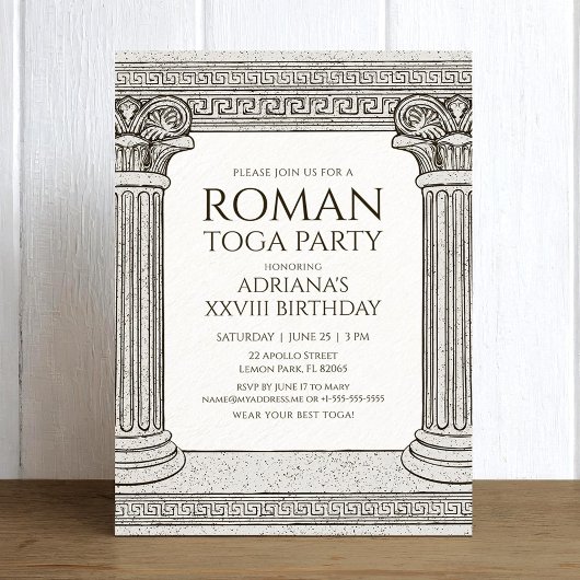 Roman Toga Party Invitation avec colonnes élégante